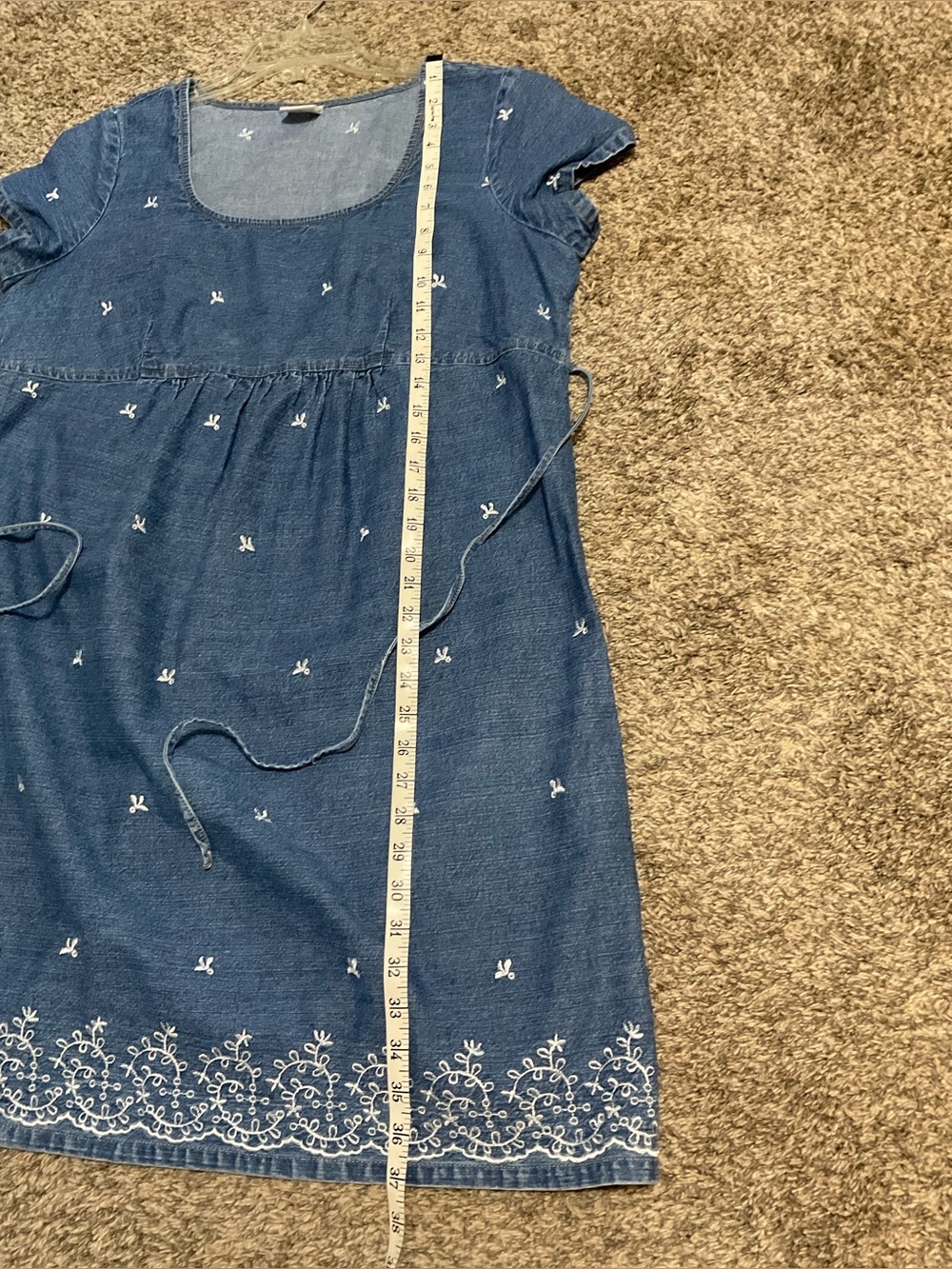 Motherhood Maternity Embroidered Denim Dress with Ties Large - Picture 9 of 9